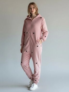 PINK Victoria's Secret Plush Zip-Up Hooded Onesie Sz M/L